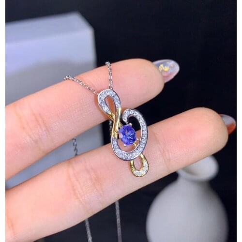 Fashion Pendant Natural and Real Tanzanite necklace pendant 925 sterling silver Fashion Necklace