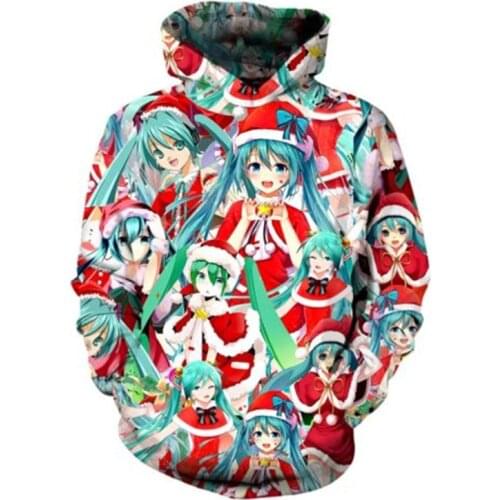Harajuku Miku Christmas Hoodie Men Funny Cool Anime Streetwear Couple Lover Hoodies Winter Coat Long Sleeve Sweatshirt Plus Size
