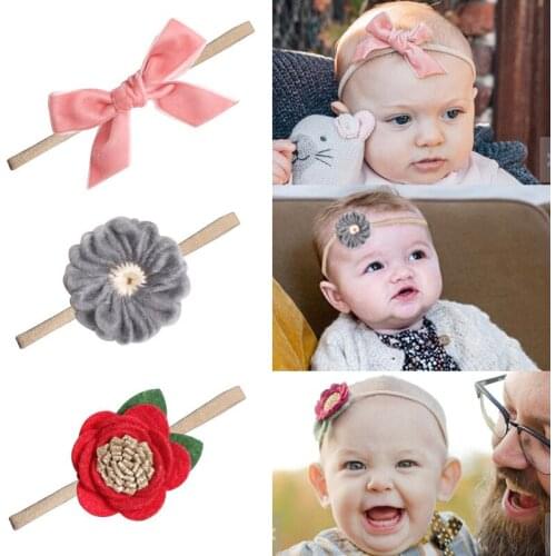 Nishine New Baby Girls Flower Bows Headband Cute Hair Accessories Elastic Nylon Kids Hairbands Christmas Gifts Photography Props