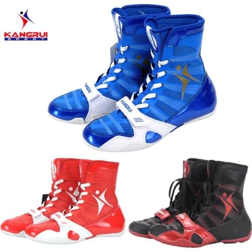 New 3 colors professional boxing shoes Authentic wrestling shoes for men training shoes tendon at the end leather sneakers
