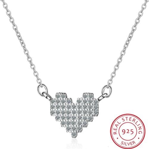 925 Sterling Silver Zirconia Heart Necklaces & Pendants Pure Sterling Silver Chain Necklace Jewelry Collar Colar De Plata
