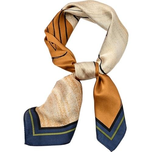 Design Hot Print Spring Women Silk Scarf Square Hijab Luxury Striped Flower Shawl Wraps Bandanas Foulard Femme Neckerchief Sjaal