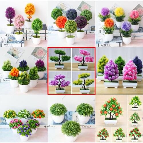 Welcoming Pine Bonsai Simulation Artificial Green Potted Small Tree Plant Ornament Home Garden Decorative Party Hotel Decor