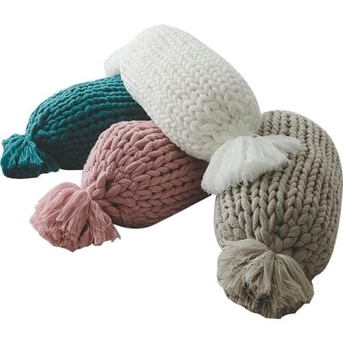 Drop Shipping Hand-woven pillow Candy Shape Back Cushion Pillow Roll Pillow Head Convenient Travel Pillow Bed Home Decoration