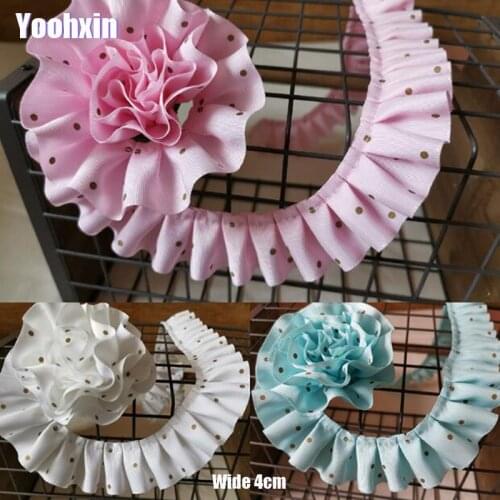 4CM Wide Luxury blue white pink Embroidery flower lace fabric trim ribbon DIY sewing bridal applique collar guipure dress decor