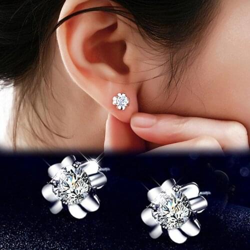 Hot Sale Fashion Classic Delicate Rhinestone Silver color Clovers Ear Stud Earrings Charm Jewelry EAR-0515
