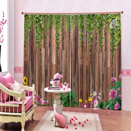 Curtains Green leaf nature plank flowers Decoration curtains Luxury Blackout 3D Curtains For Living Room office Bedroom