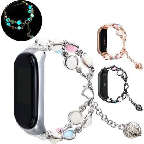 Luminous Watch Strap For Xiaomi Mi Band 3 4 Metal Bracelet Agate Jewelry Wristband For Xiaomi Miband 5 6 Straps Watch Chain