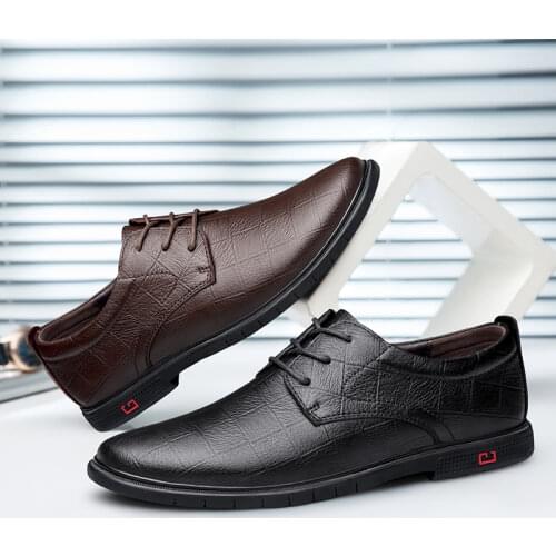 Hot Sale Business Men Shoes Zapatos De Hombre Genuine Leather Men Dress Shoes Lace-Up Pointed Toe Wedding Shoes Plus Size 36-46