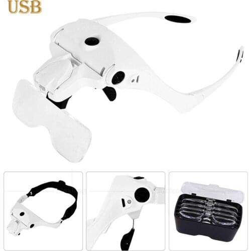 Magnifying Glasses LED Light Lamp Head Loupe Jeweler Headband Magnifier Eye Glasses Optical Glass Tool Repair Reading Magnifier