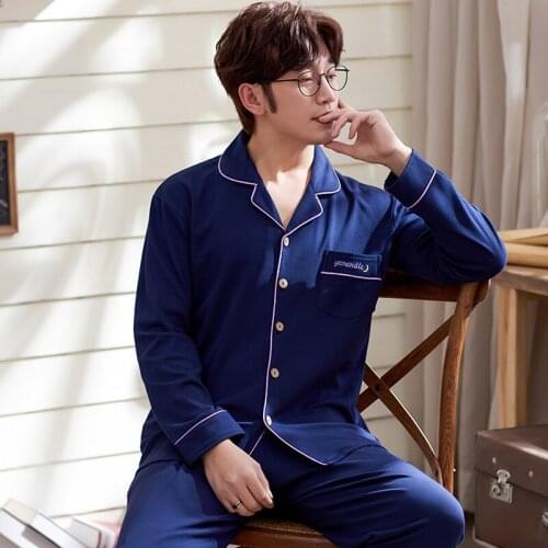 Spring And Autumn Long Sleeve Cotton Men Blue Colour Casual Leisurewear Suit