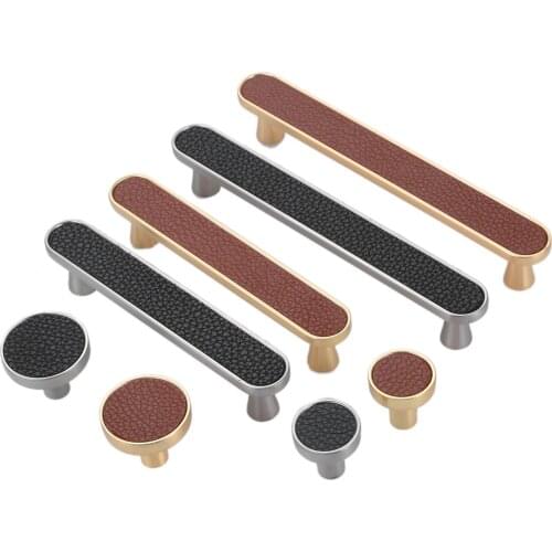 1set Leather Handle Vintage Knob Alloy Pull Black/Brown Single Hole 96mm/128mm w/screw Decor Cupboard Door Drawer Cabinet Modern