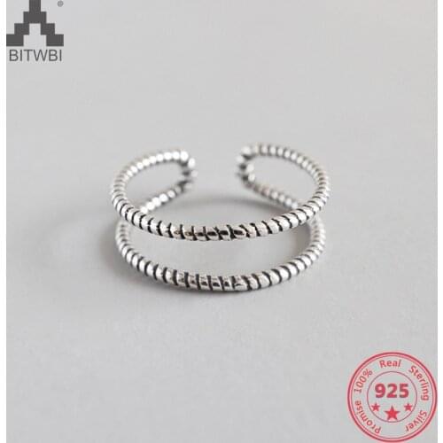 100% S925 Sterling Silver Vintage Fried Dough Twist Trendy Ornaments New Pattern Opening Rings Romance