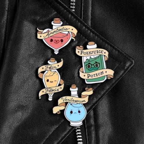 Magic potion enamel pins Love Transform lucky Magic bottle Lapel badges Shirt bag pins and brooches Movie Jewelry gift for fans