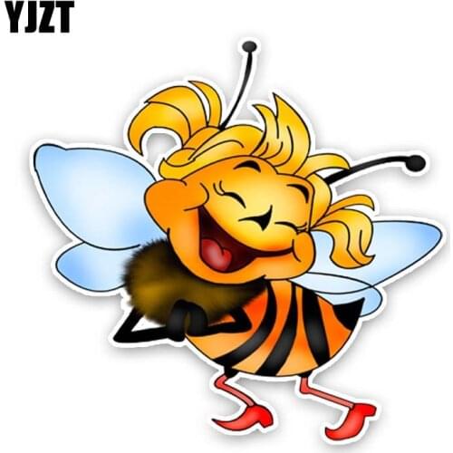 YJZT 14CM*13.6CM A Happy Cartoon Bee PVC Car Sticker Decal Modelling 12-300689
