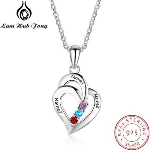 925 Sterling Silver Personalized Heart Pendant Necklaces Customized Birthstone Engraved Name Necklace Women Gift (Lam Hub Fong)