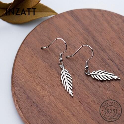 INZATT Punk Minimalist Geometric Leaf Drop Earrings 2018 Trendy Ear hook 925 Sterling Silver Fashion Jewelry For Women Birthday
