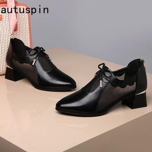 Autuspin Office Womens Pumps 2021 Summer Fashion Breathable Mesh High Thick Heels Ladies Back Zipper Prom Dress Party Shoes