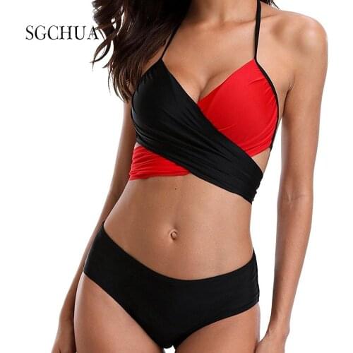2020 New Sexy 3 Colors Swimwear Cross Chest Fashion Backless Push Up Bikinis Halter Beachwear S-2XL swimming suit for women