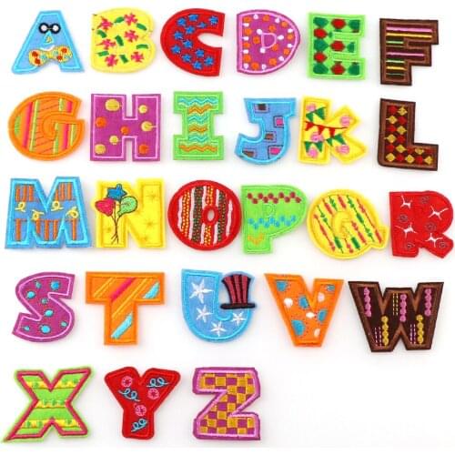 1 Set Mix Color Cute A-Z 26 Lettes With Hat and Beard DIY Embroidered patches Iron On Cartoon Brooch Applique Embroidery