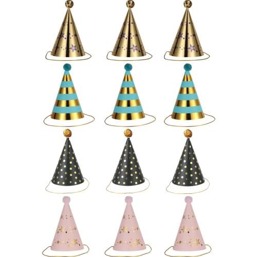 12pcs Paper High-quality Creative Cone Lovely Birthday Caps Party Hats Party Supplies for Kids Women Children Men Birthday Party