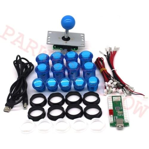 1P Arcade DIY LED Kit with Zero Delay LED USB Encoder To PC Arcade Games 4 Way Joystick + 5V LED Illuminated Arcade Push Buttons