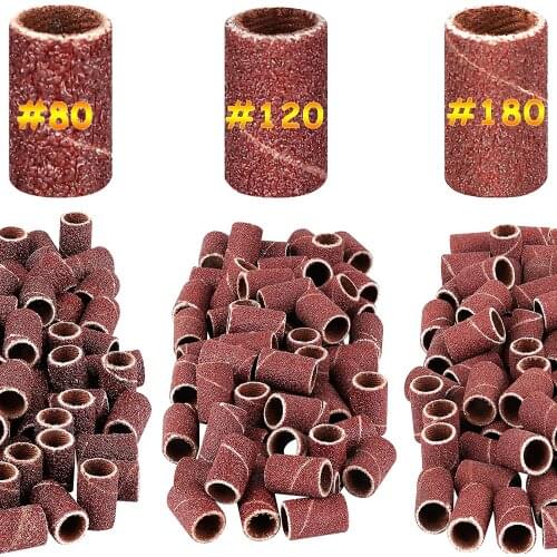500 Pieces Nail Art Sanding Bands Brown Color 80# 120# 150# 180# 240# for 3/32 inch nail drill bits Manicure Pedicures Tools