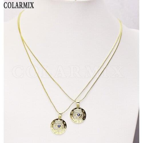 6 Pcs Gold eyes style Round pendants necklace Boxes chain simple jewelry necklace wholesale women jewelry gift 7339