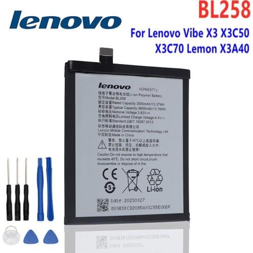 Original Real 3600mAh BL258 Battery For Lenovo Vibe X3 / Lemon X3 X3C50 X3C70 X3A40 Rechargeable Phone Batteries Bateria + Tools