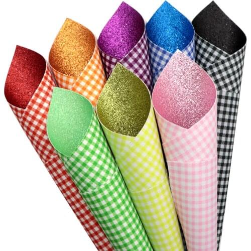 Double Sided Faux Leather Sheets and Fabric Striped Plaid Glasses Printed Shimmer Chunky Glitter Leather 20x33cm for DIY Earring