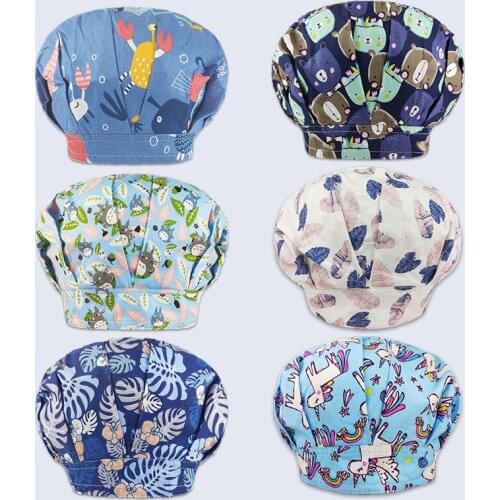 Cotton Cartoon Print Nurse Doctor Surgical Cap Laboratory Pet Hospital Beauty Salon Scrub Cap Unisex Chef Work Cap Fluffy Cap