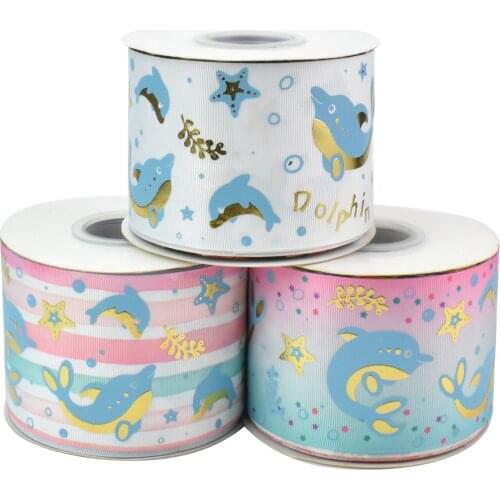 HSDRibbon 75mm 3inch hsd-design custom dolphin Pattern on Grosgrain Ribbon