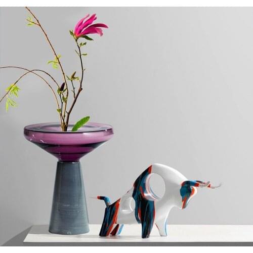 Art Splashing Color Cow Ornament Table Ornament Carving Static Zoo Model Resin Sculpture Decoration