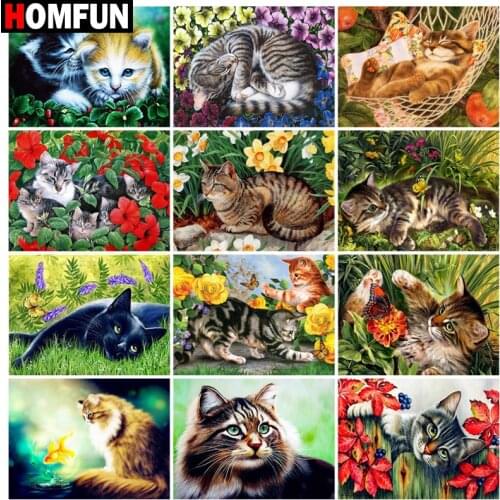 HOMFUN Rhinestone Painting Crystal Decor Diy Diamond Painting "Cat animal landscape" 3D Cross Stitch Pattern Diamond Embroidery