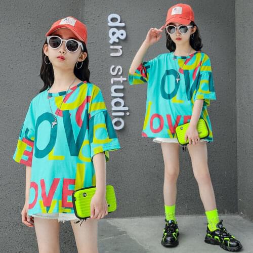 Summer Girls Short-Sleeved T-Shirt Korean Style Western Style New Summer loose Round Neck Top Girl Top Suitable For 3-13 Years