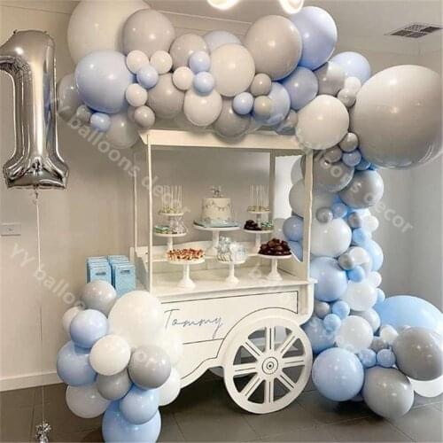 DIY White Gray Macaroon Blue Balloon Arch Garand Kit 10inch Helium Latex Happy Birthday Baby Shower Party Supplies