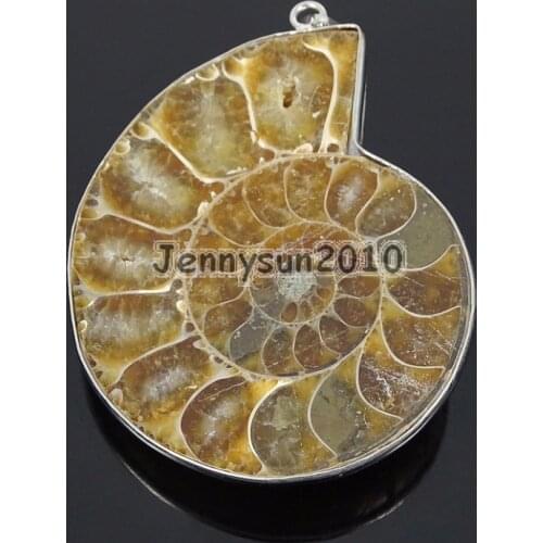 Natural Ammonite Fossil Snail Gems Stone Silver Plated Pendant Charm Beads 40mm Necklace Earrings Jewelry 10Pcs/Pack