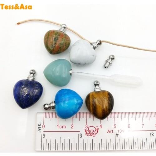 Natural Chinese Couple Jewelry Perfume Bottle Love Symbol Fashion Pendant Gems-stone Essential Oil diffuser Heart vial Jewelry