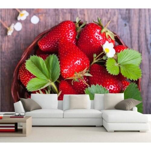 Custom Strawberry Closeup Foliage Food modern wallpaper papel de parede,coffee shop restaurant kitchen dining room tv wall mural
