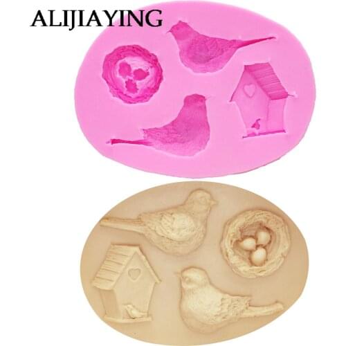 M0556 Bird Nest and Birds house Silicone Mold Cake Decoration tools Fondant Cake 3D Mould