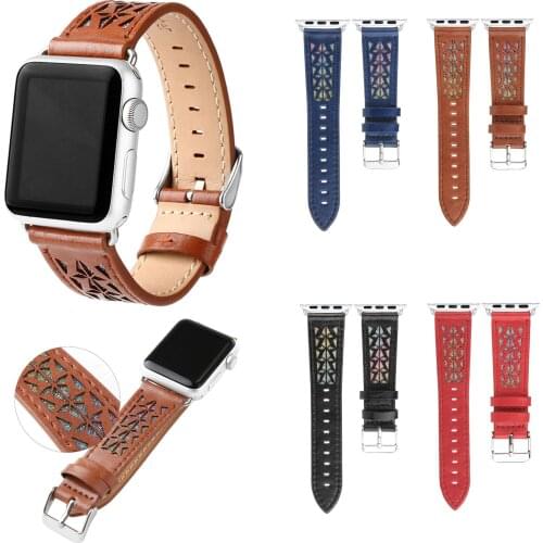 Retro Genuine Leather Watchband For Apple Watch 38mm 40mm 42mm 44mm Strap Hollow Replace Wistband For iWatch Series 1 2 3 4 5