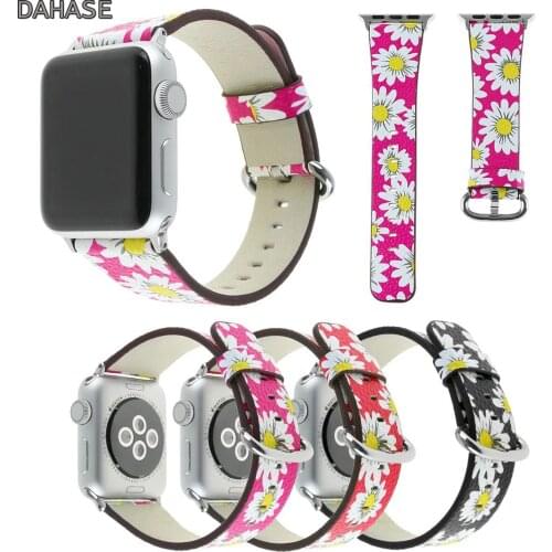 DAHASE Daisy Watchbands for Apple Watch Series 1/2/3 Band 38mm 42mm Womens Flower Leather Strap Bracelet
