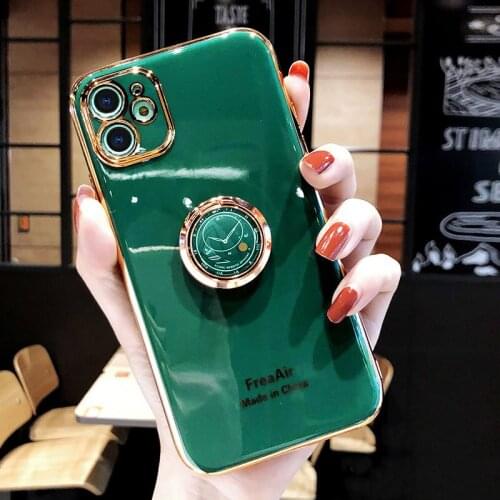 Luxury Soft Silicone Case For iPhone 12 11 Pro Max XS X 7 8 6 6S plus SE XR Stand Ring Holder Cover Case With Finger Ring