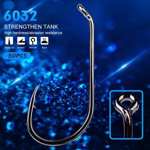 50pcs/lot Fishing Hook 1#-1/0#-2/0#-3/0#-4/0#-5/0#-6/0# Fishhook Fly Hooks High Carbon Steel JigHook Pesac Carp Fishing Tackle