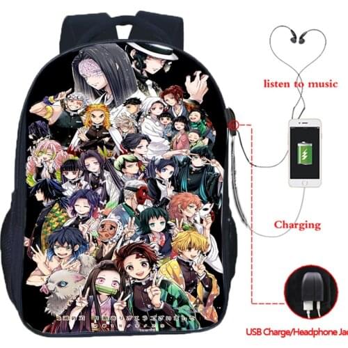 Hot Anime Backpack Demon Slayer Backpack Mochila Usb Charge School Bags for Teenage Boys Girls Laptop Travel Backpack