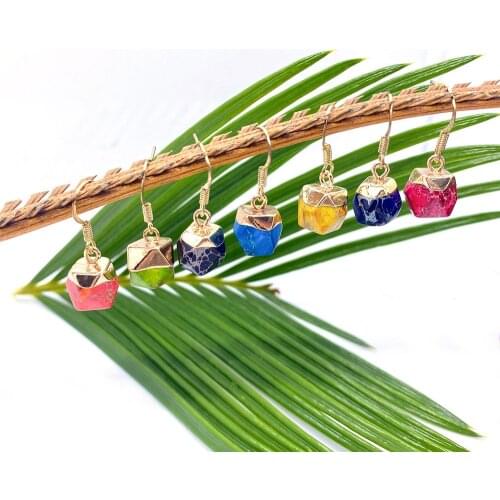 Natural Stone Earrings for Women Turquoise Hexagon Color Retro Bohemian Style 2021 New Hanging Jewelry Making Exquisite Gifts