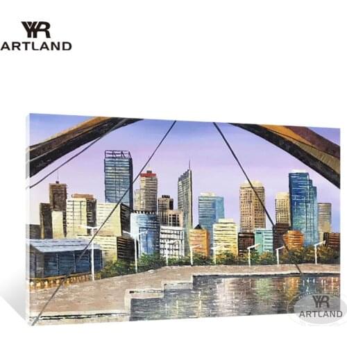 Modern city building beautiful wall decoration Handmade canvas oil painting hanging picture poster for living room studio