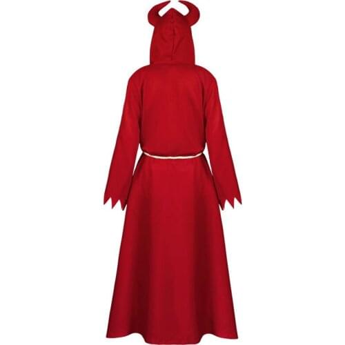 Medieval Men Women Adult Red Devil Grim Reaper Death Costume Halloween Gothic Hood Robe Dress Horror Satan Outfit Carnival