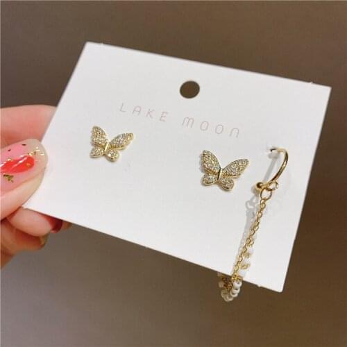 Korean style earrings simple chain female temperament butterfly high-end earrings ear clips elegant Trend Fashion Stud Earrings