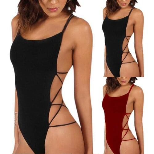 Women Sexy Strappy Backless Solid Color Monokini One-piece Womens Separate Swimsuit Swimwear Bodysuit Beachwear for Girls
